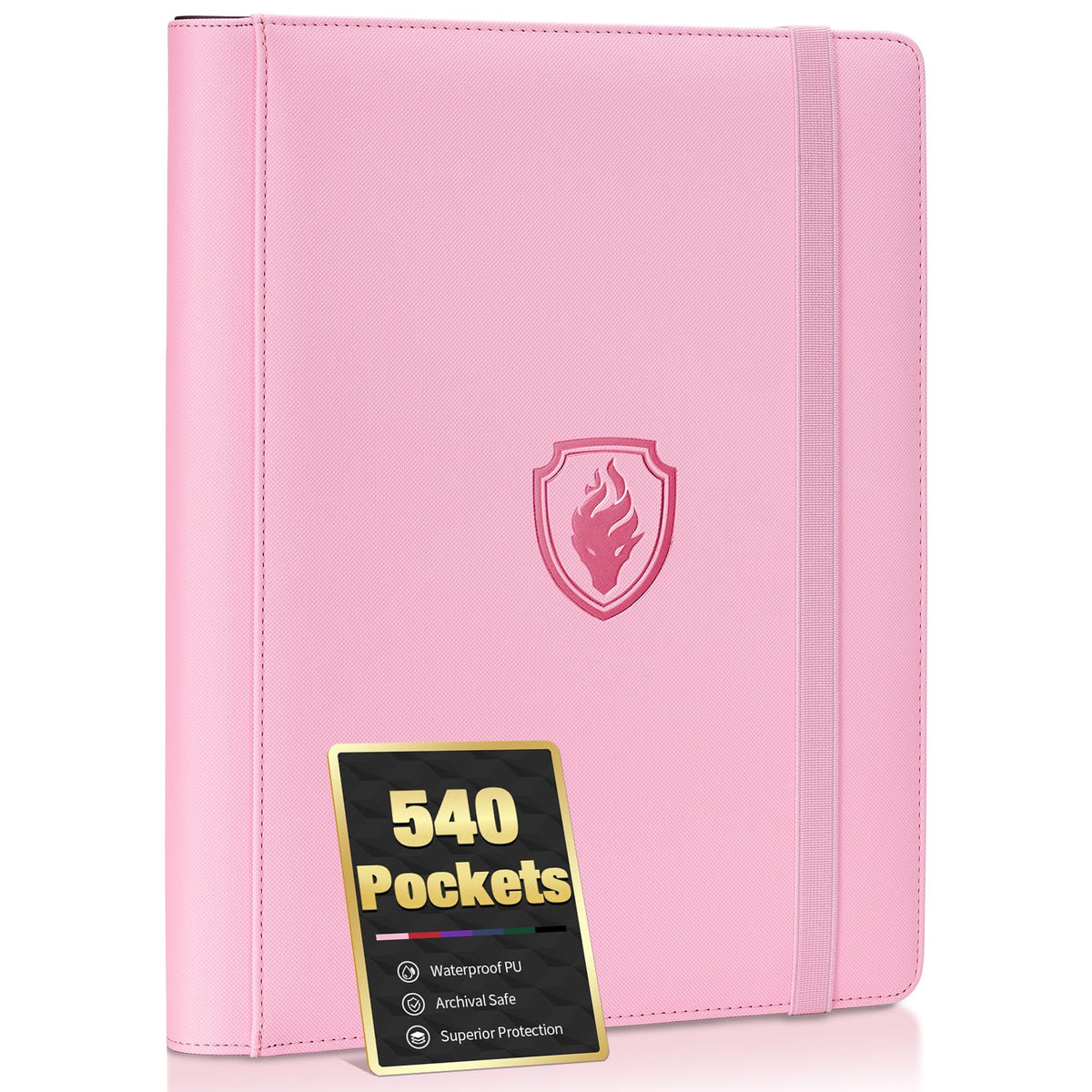 Fabmaker pink 9-pocket binder front cover showcases durable, organized card storage
