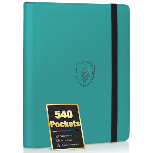 Fabmaker Premium 9-pocket card binder turquoise front cover with embossed logo provides stylish protection