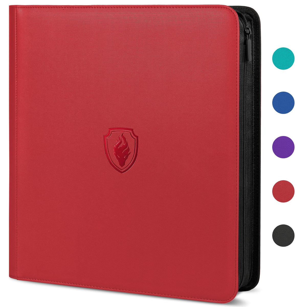 Fabmaker Premium Zip Card Binder front view in red showing rugged exterior.