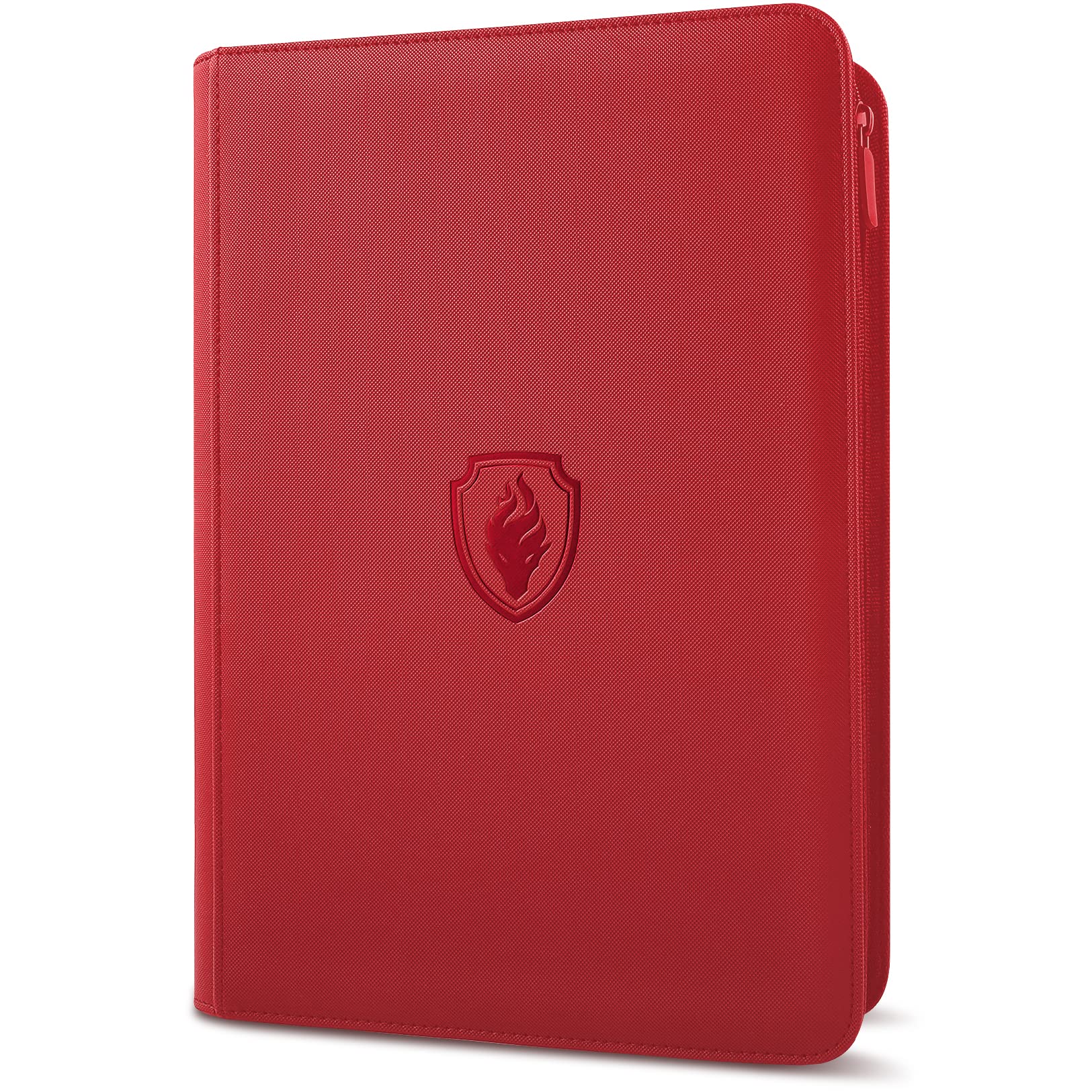 Fabmaker Premium Zip Card Binder red cover showing durable PU exterior for secure storage.