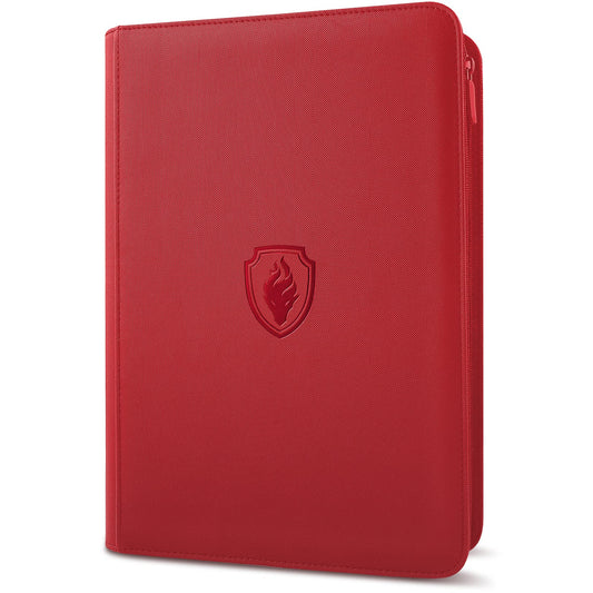 Fabmaker Premium Zip Card Binder red cover showing durable PU exterior for secure storage.
