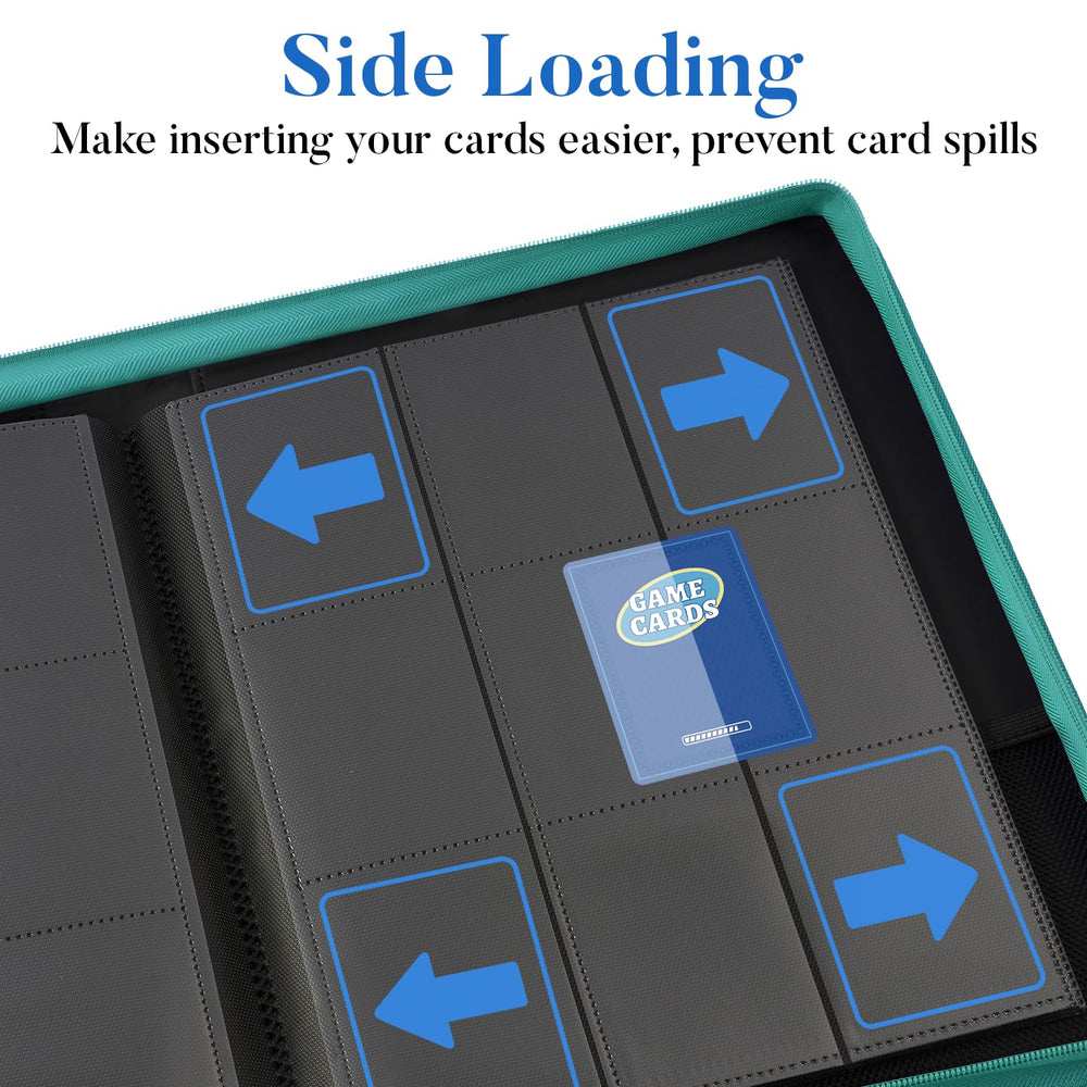 Overall storage layout of Fabmaker turquoise binder holding 360 cards