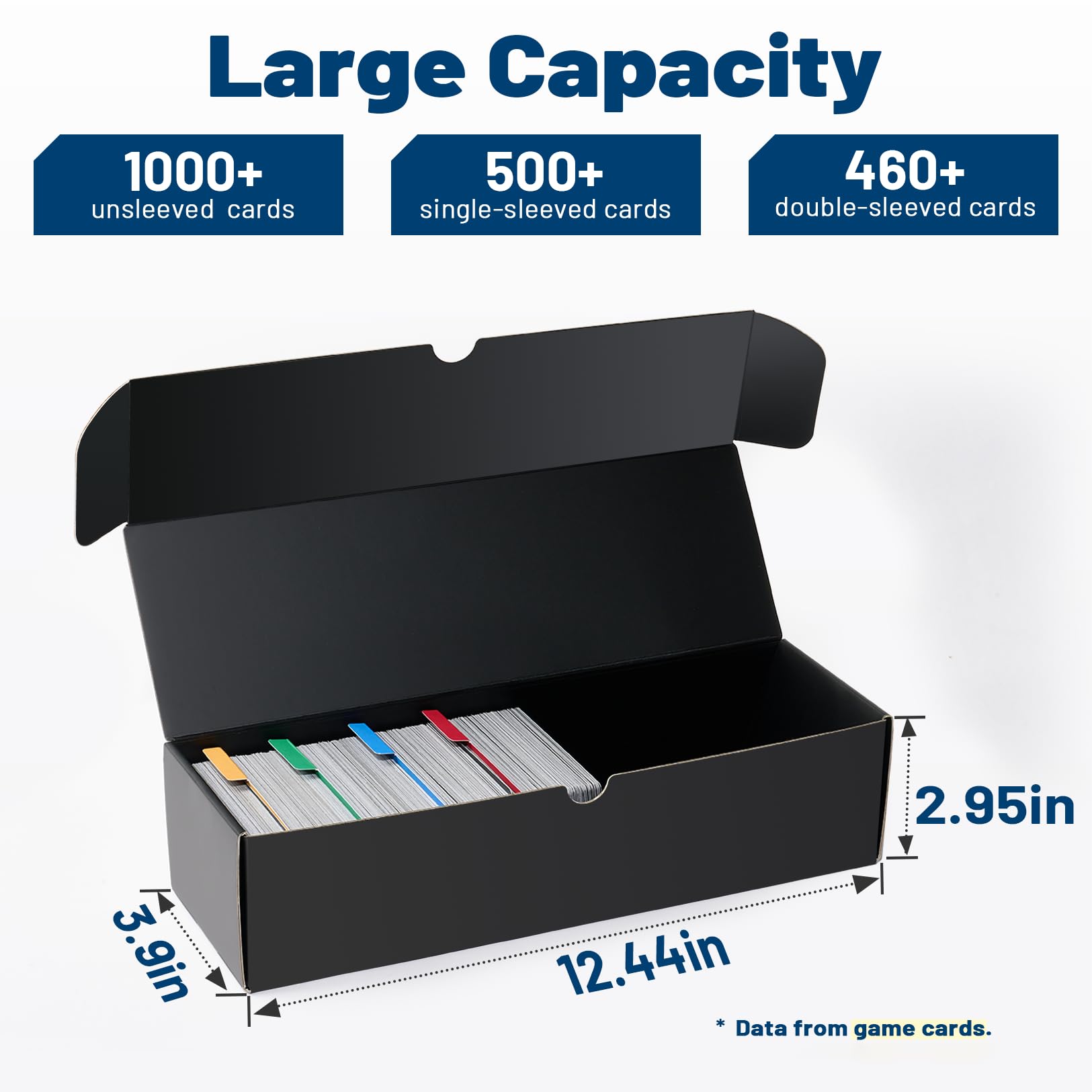 Fabmaker storage box interior view shows large capacity for unsleeved cards.
