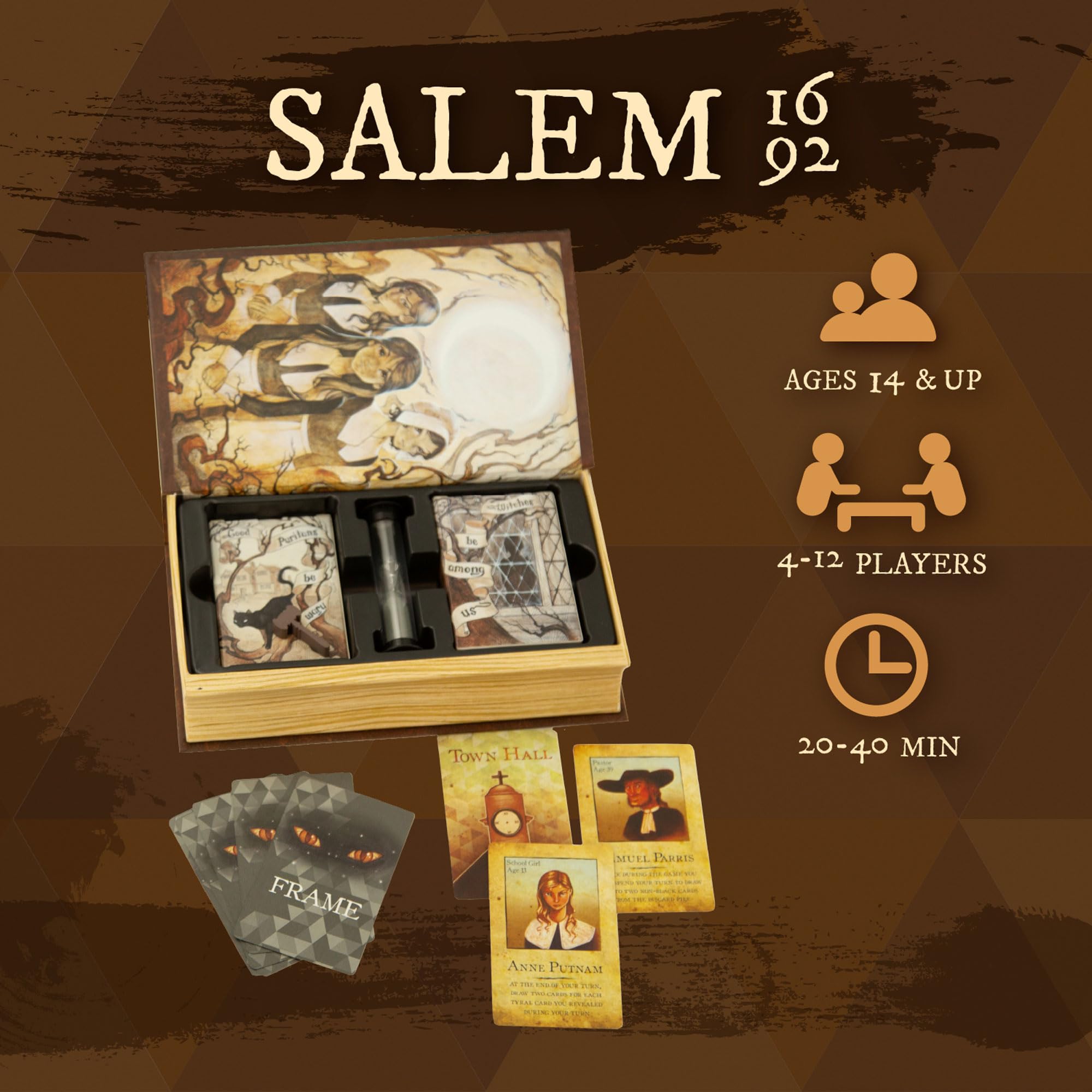 Facade Dark Cites Salem 1692 cards spread enables clever accusations and social deduction.