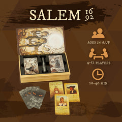 Facade Dark Cites Salem 1692 cards spread enables clever accusations and social deduction.
