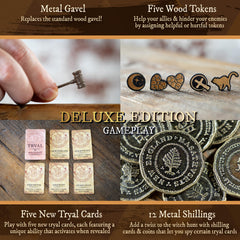 Salem 1692 Deluxe components including gavel and tokens for tactile play