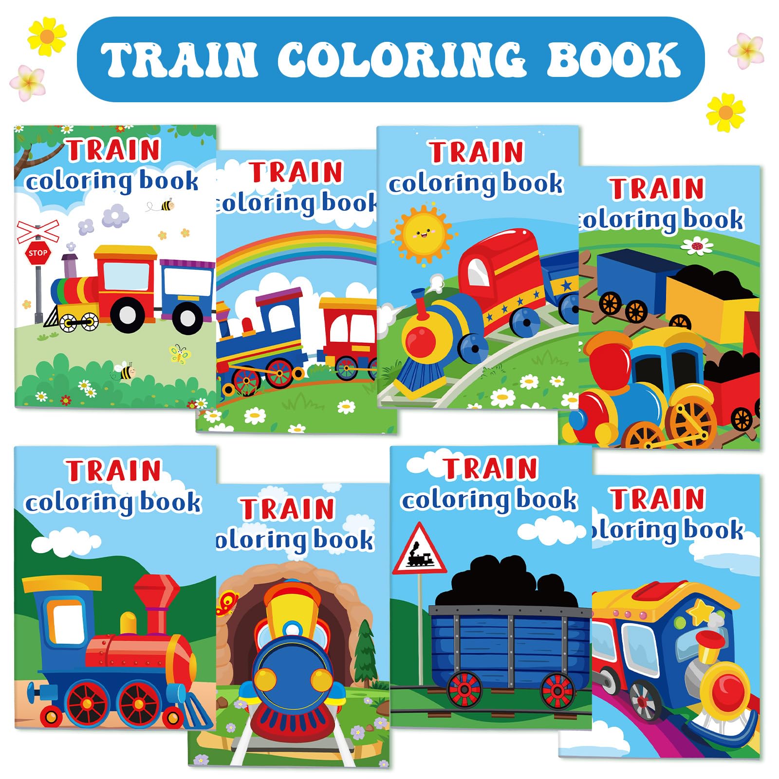 Faccito train coloring book set ideal for goody bags and gifts.