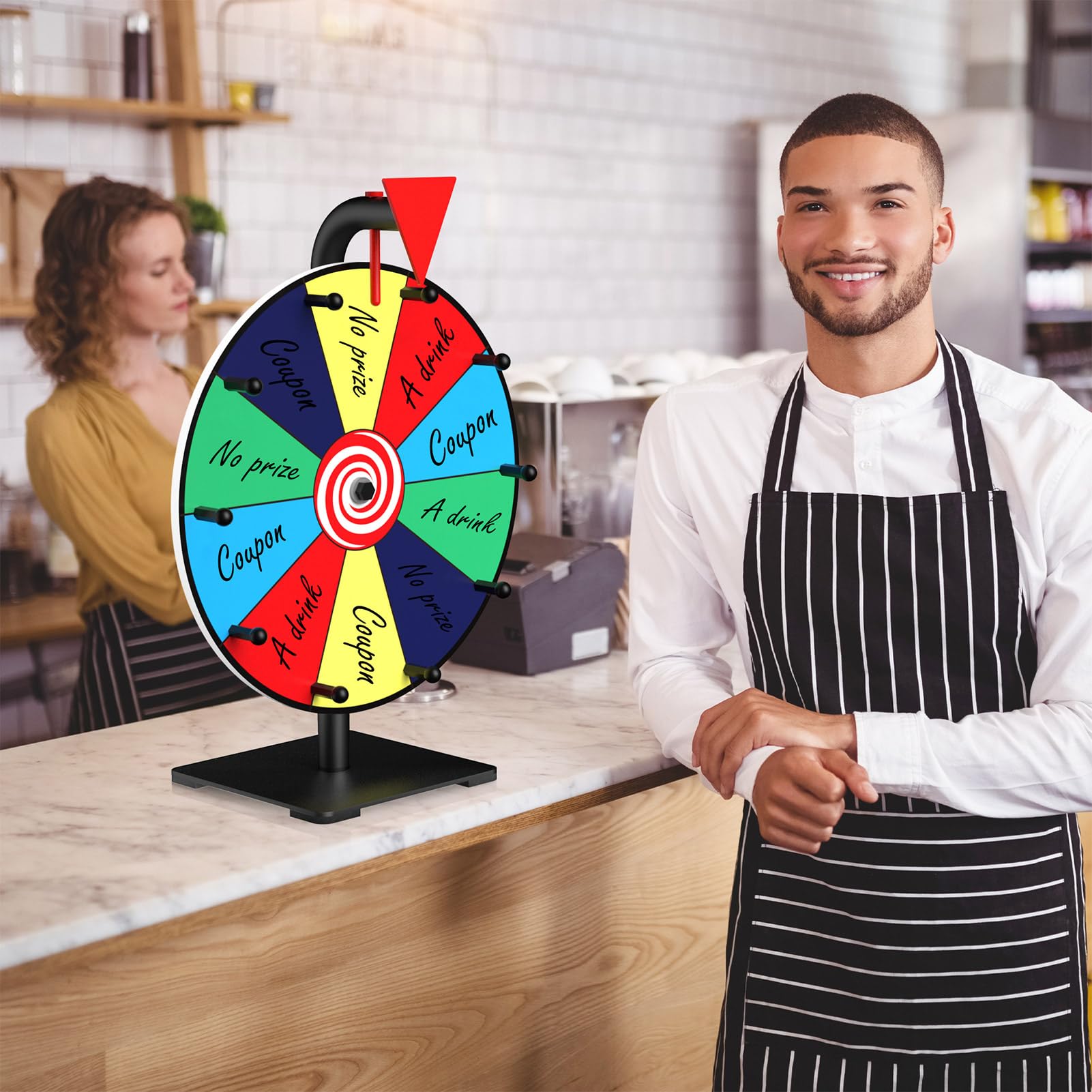 Facilife spinning wheel color segments highlight vibrant prizes for audience attention.