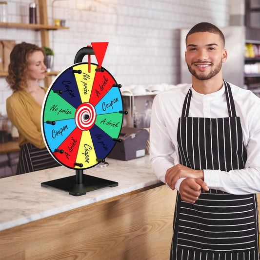 Facilife spinning wheel color segments highlight vibrant prizes for audience attention.