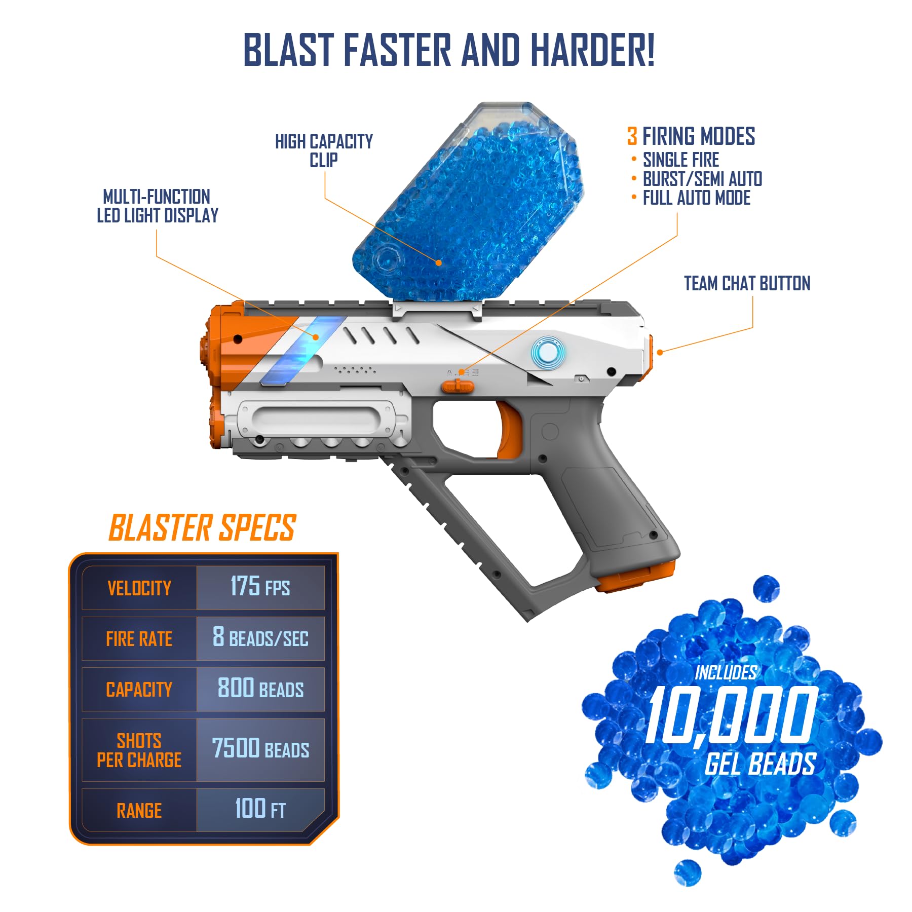 Faction Spectre clip-load showing 1,200-bead ammo capacity for long sessions.
