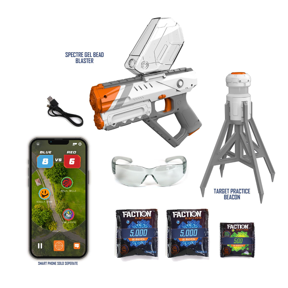 Faction Spectre blaster side profile highlighting ergonomic grip for quick action.