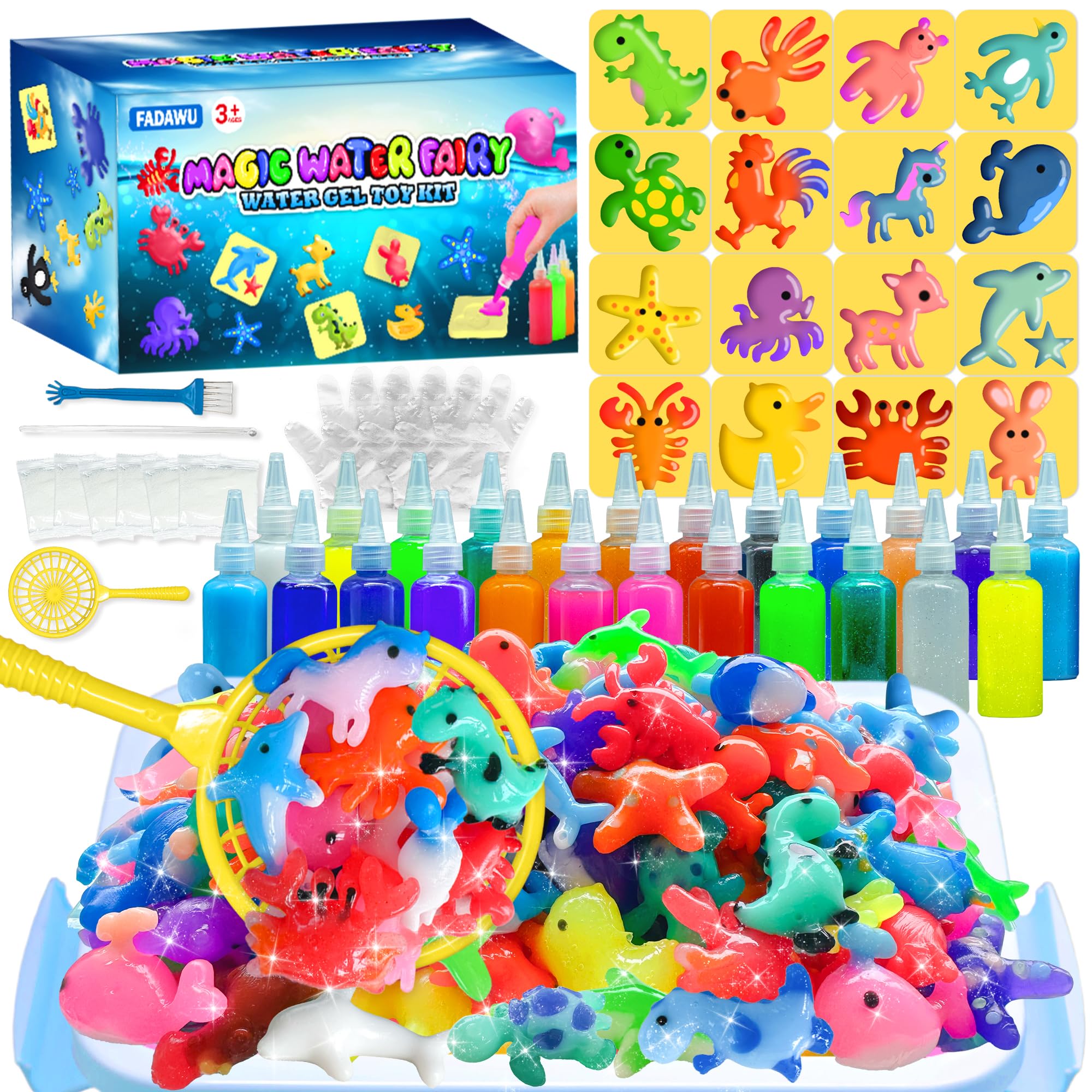 FADAWU 24 colors magic gels offer vibrant hues for creative water elf play.