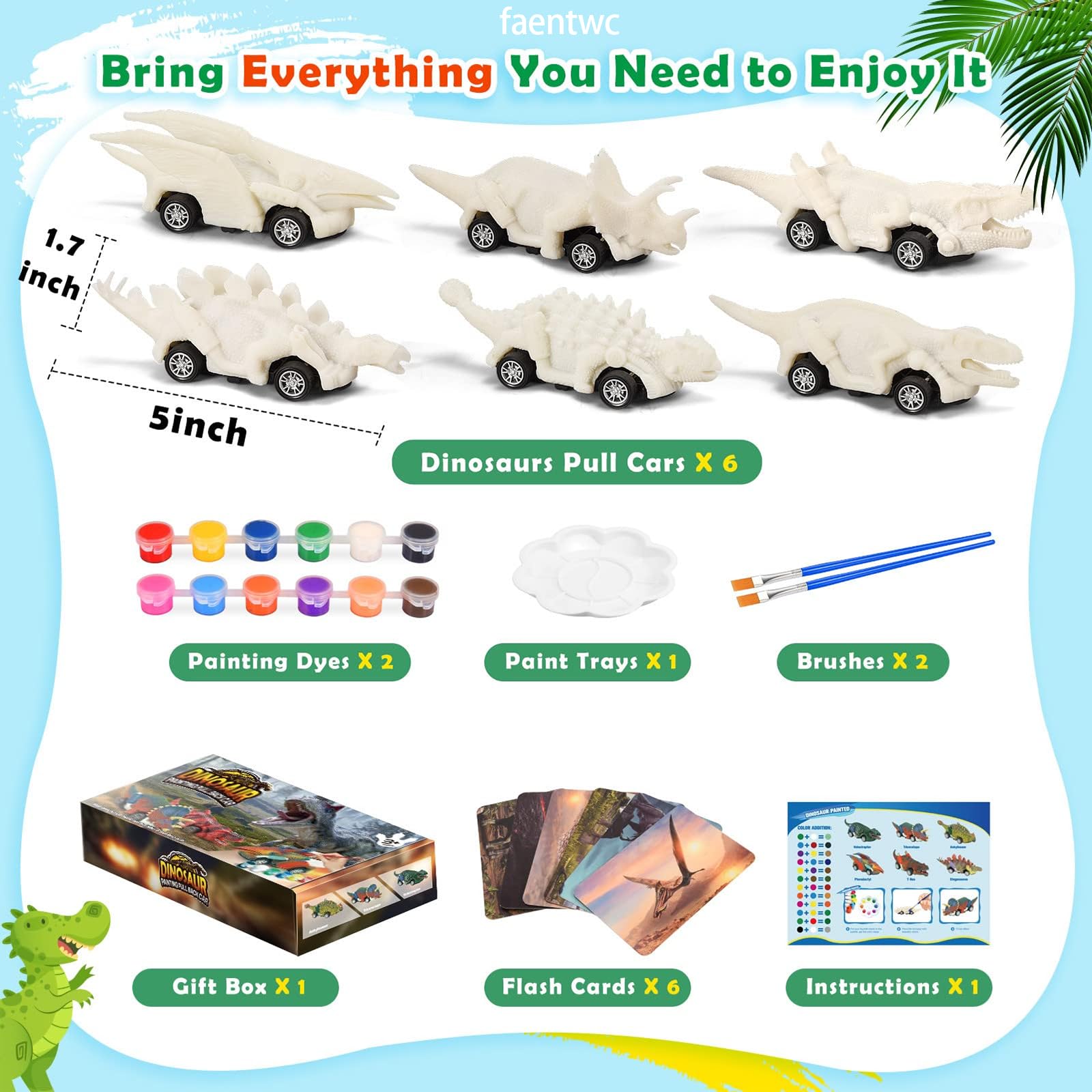 faentwc pull-back dino car set for active play and motor skills development
