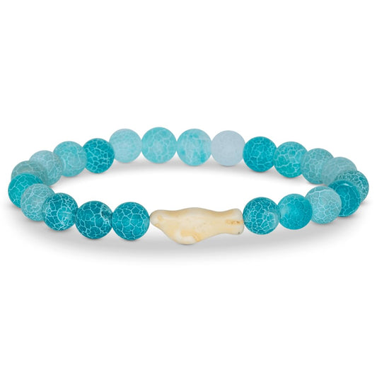 Fahlo seal tracking bracelet worn on the wrist in Aqua Blue for easy wildlife connection