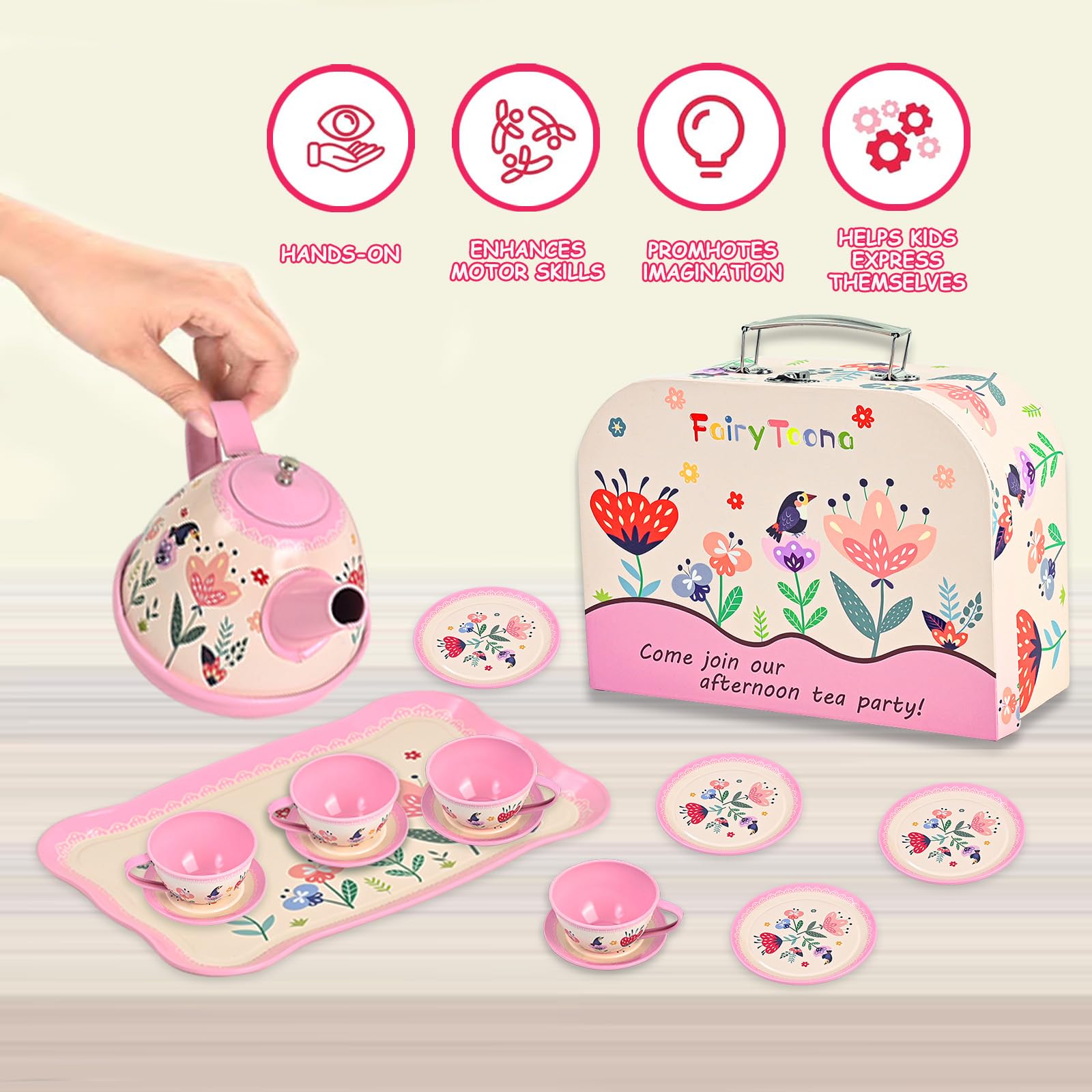 Fairy Toona floral tea party carry case pink for easy storage and transport