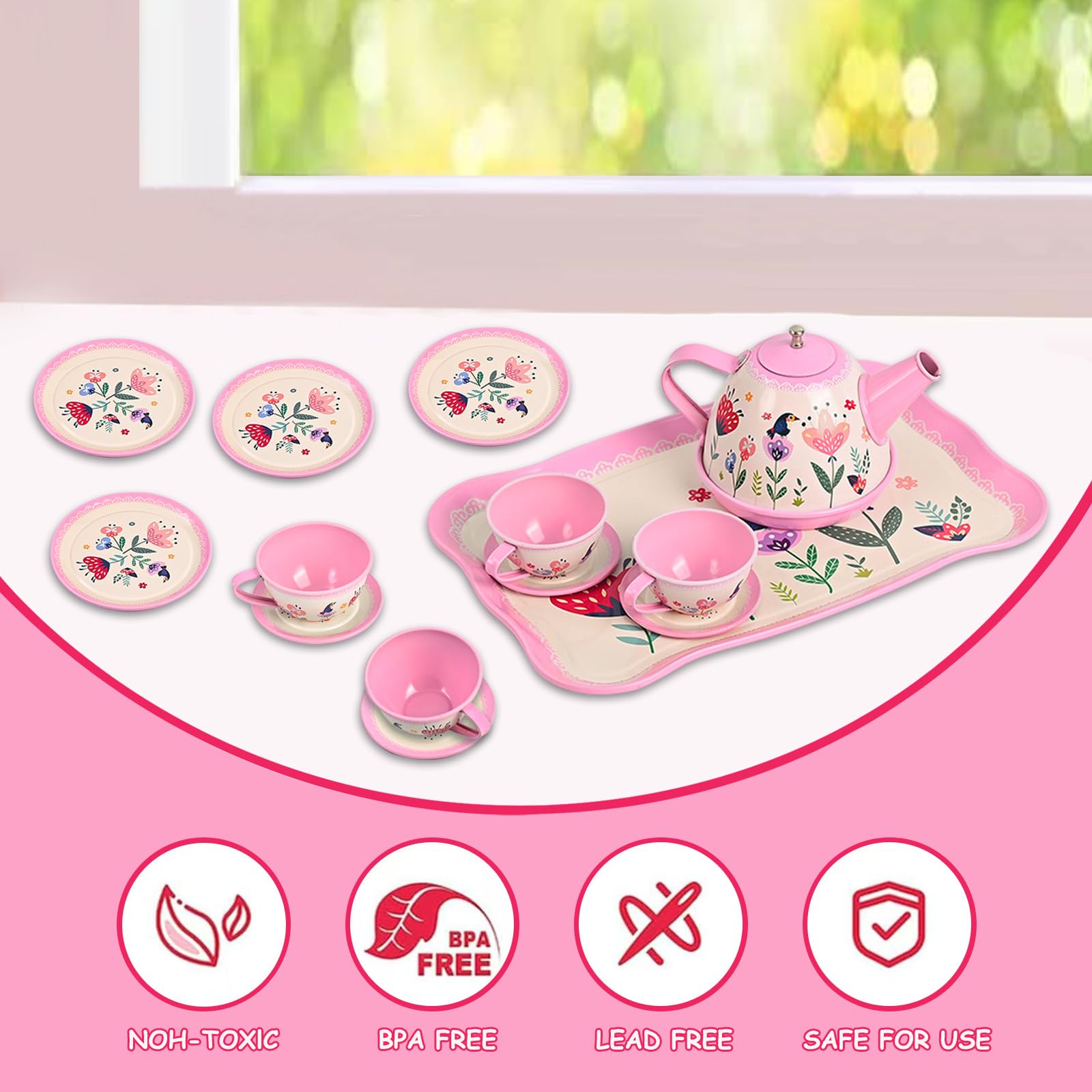 Fairy Toona floral tea party serving tray pink keeps playtime organized