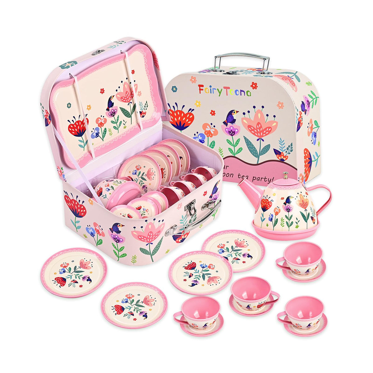 Fairy Toona floral tea party teapot pink for imaginative play and social tea-time pretend