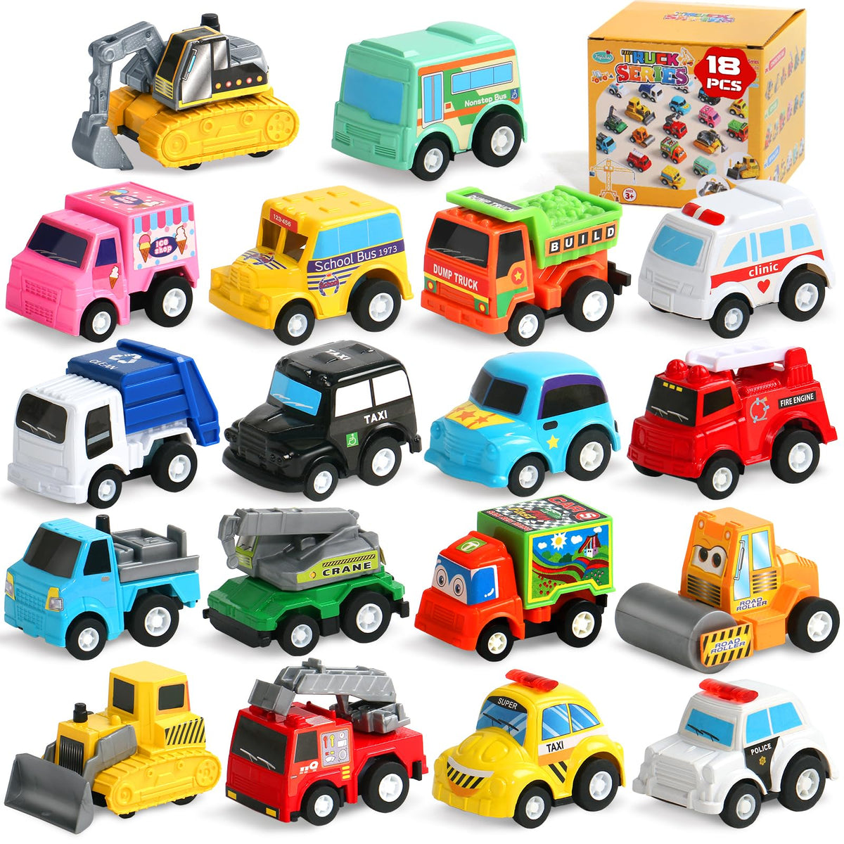 Fajiabao 18 pcs toy cars set with vibrant colors for imaginative play