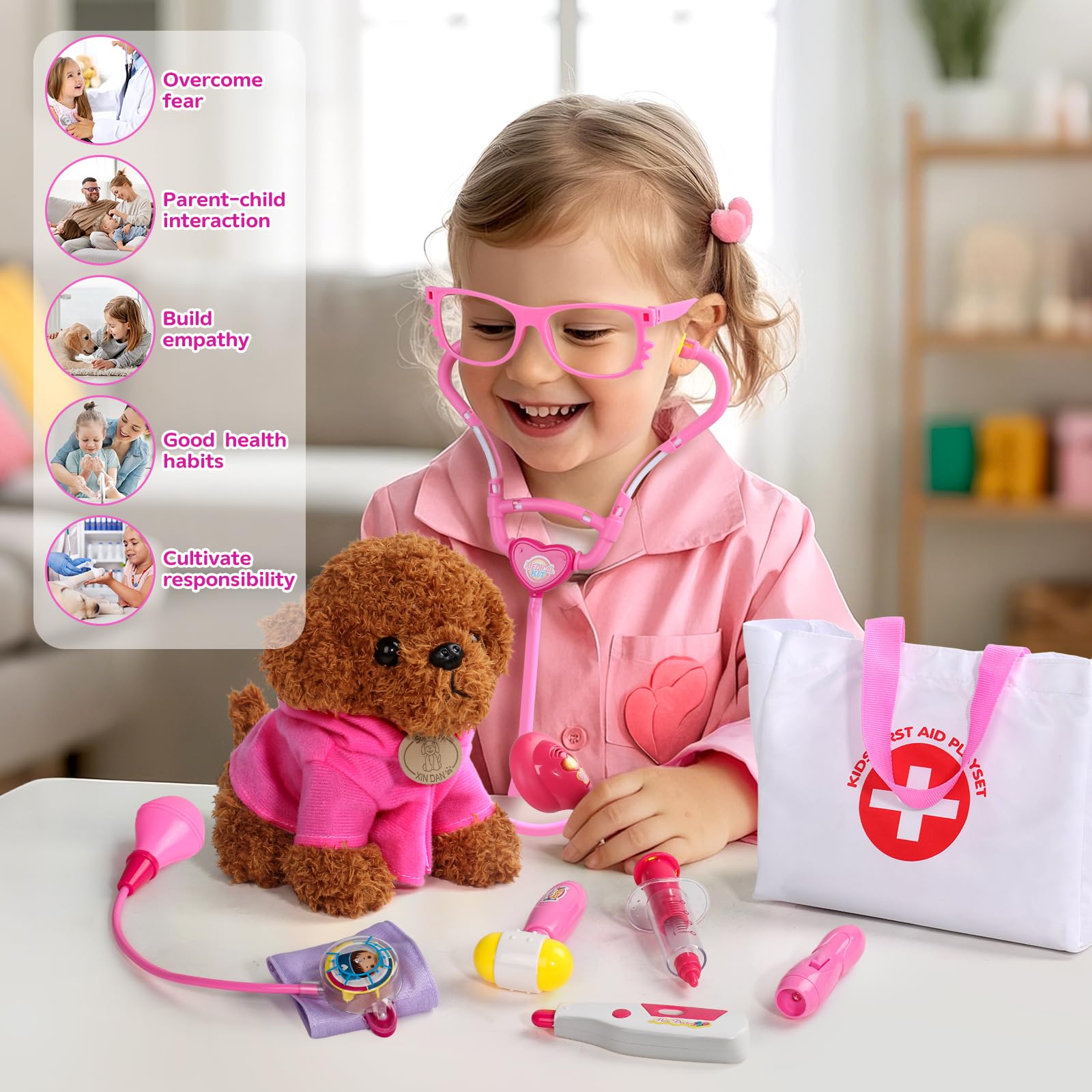 Fajiabao doctor kit adjustable thermometer enables realistic diagnostics in play.