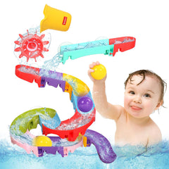 Fajiabao track system for toddlers enhances bath time marble runs.