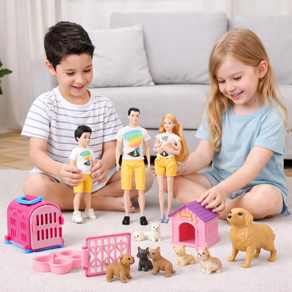 Familydolls puppies in doghouse enhance playful family scenes