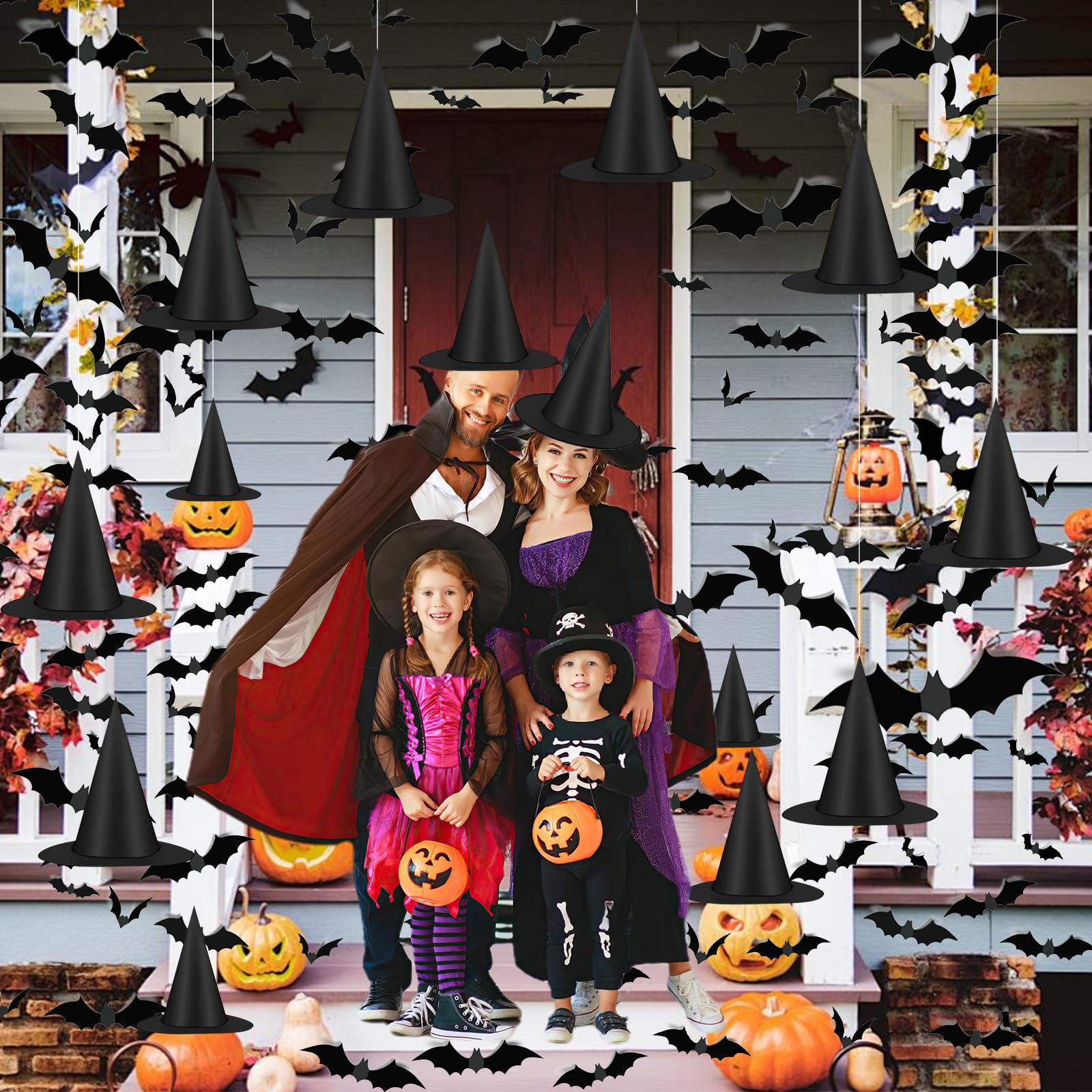 Famoby bat stickers applied to porch ceiling for playful Halloween ambiance