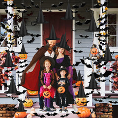 Famoby bat stickers applied to porch ceiling for playful Halloween ambiance