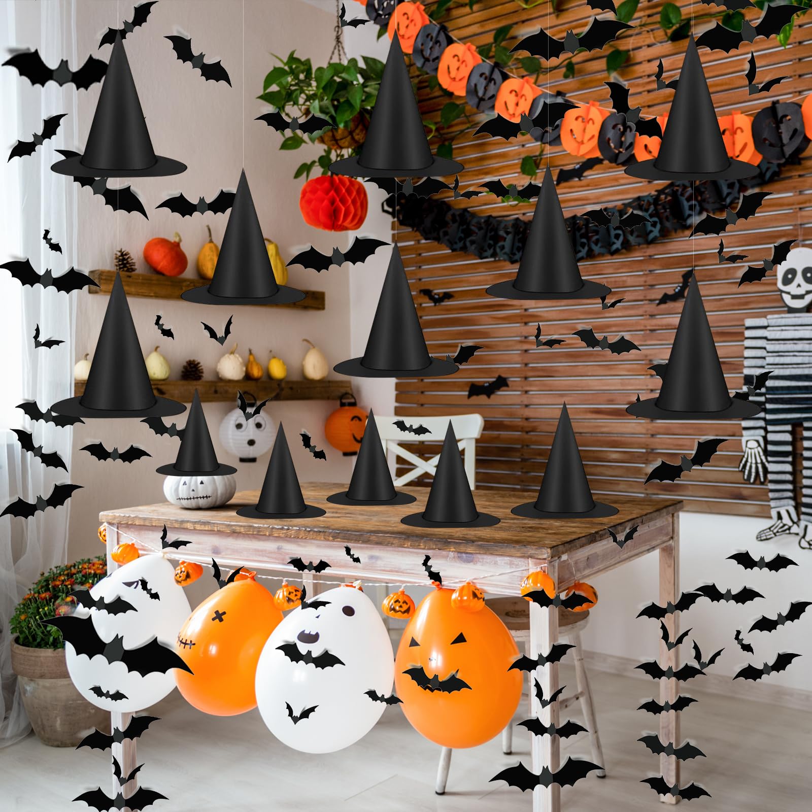 Famoby Halloween decor yard setup featuring hats and bats