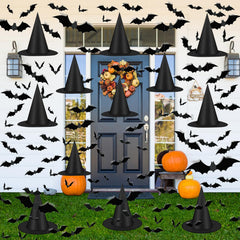 Famoby witch hat close-up in black Oxford fabric, lightweight and durable for Halloween décor