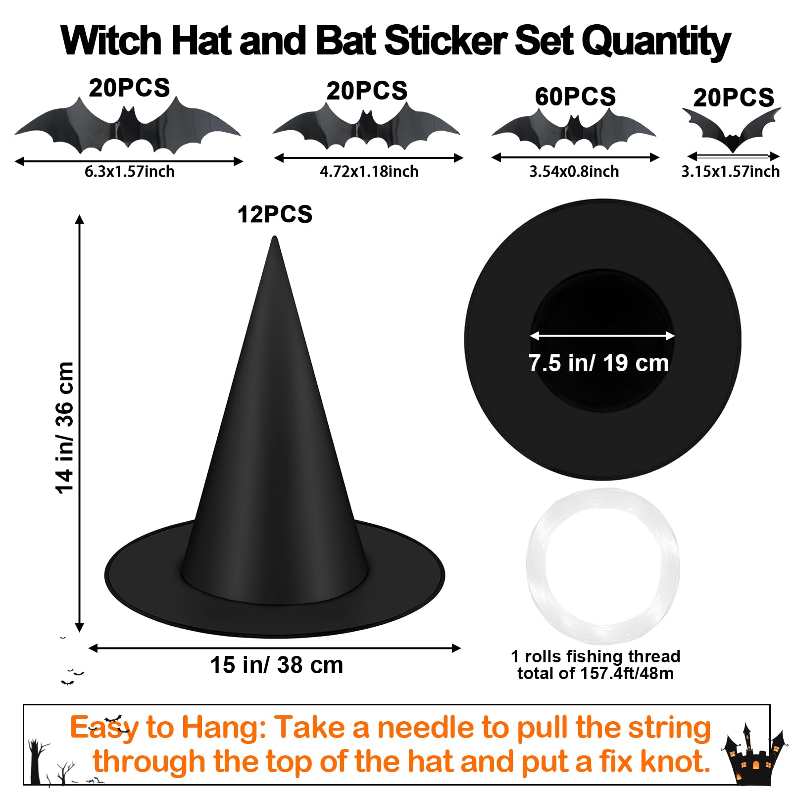 Famoby witch hat pack image showing 12 hats for easy large-scale decorating