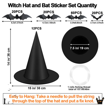 Famoby witch hat pack image showing 12 hats for easy large-scale decorating