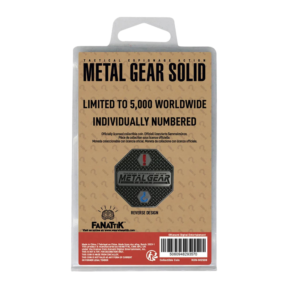 Fanattik Metal Gear Solid coin packaging highlights its collectible status.