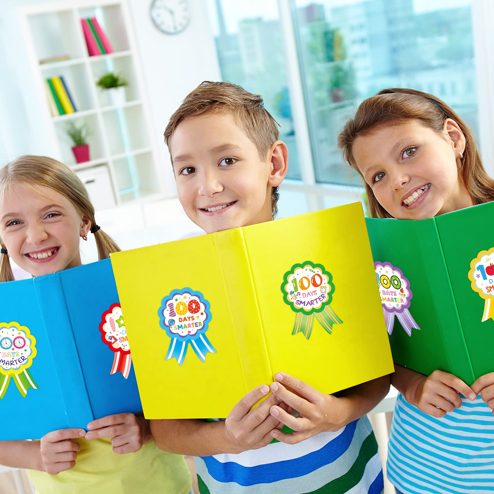 Fancy Land 100 Days Smarter badge design 6 easy to peel and reapply.