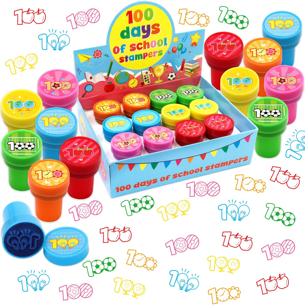 Fancy Land 100 Days stamps packaging shows six designs for classroom rewards.