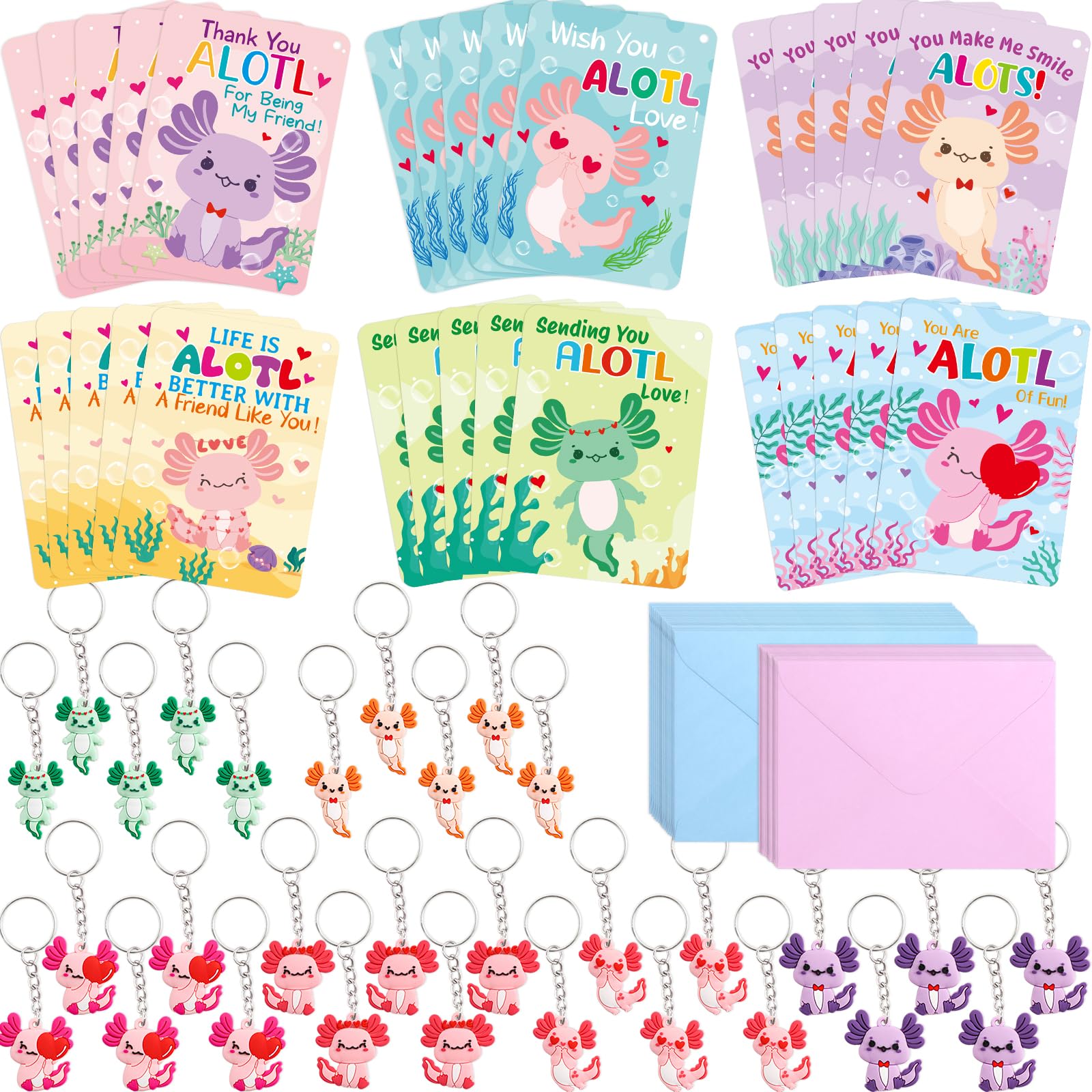 Fancy Land axolotl design variations ideal for personal messages.