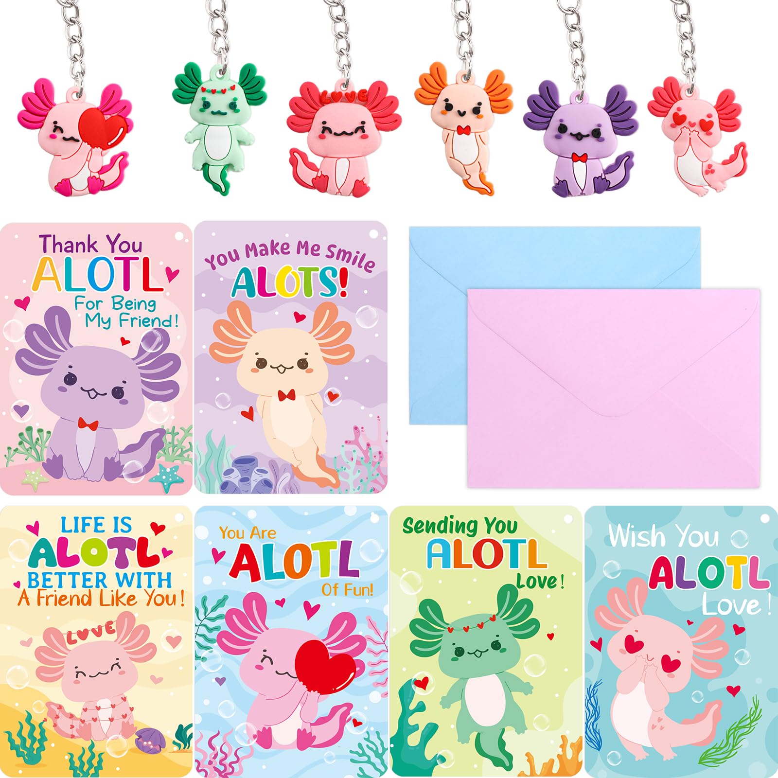 Fancy Land axolotl valentines card back with space for personal messages.