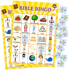 Fancy Land Bible Bingo card set helps kids stay engaged during lessons.