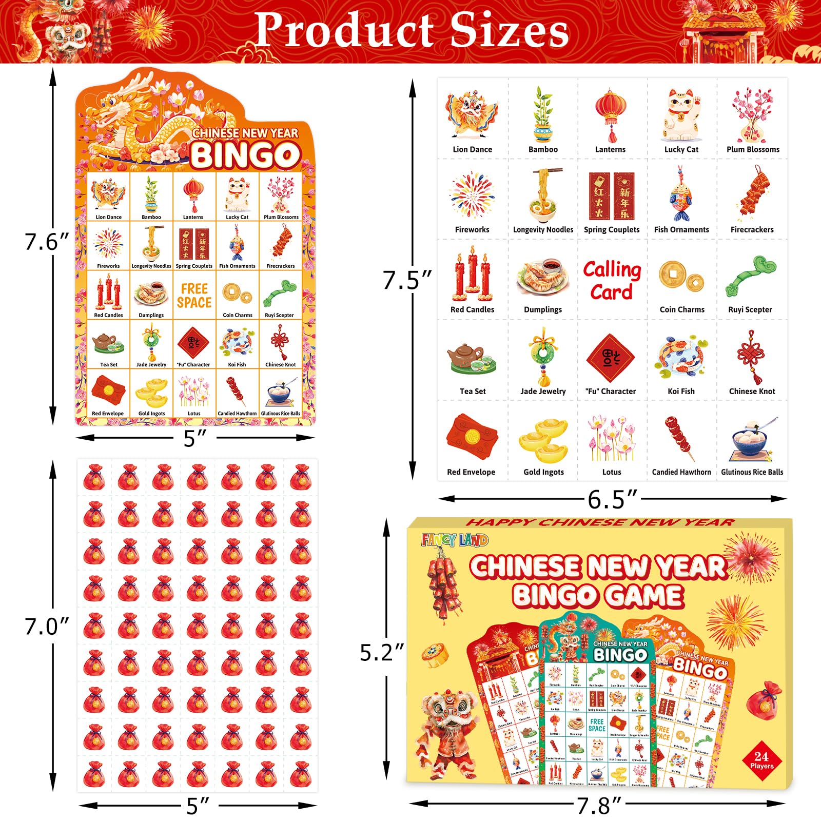 Fancy Land bingo cards with vivid colors for festive Lunar New Year celebrations