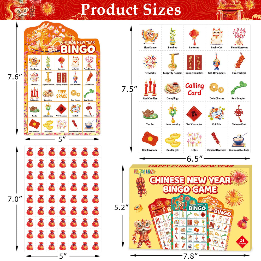 Fancy Land bingo cards with vivid colors for festive Lunar New Year celebrations