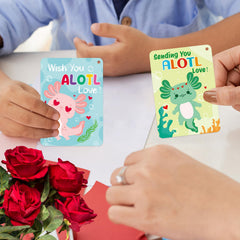 Fancy Land card design collection featuring six axolotl styles.