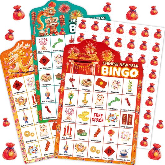Fancy Land Chinese New Year bingo cards arranged for a family-friendly game night