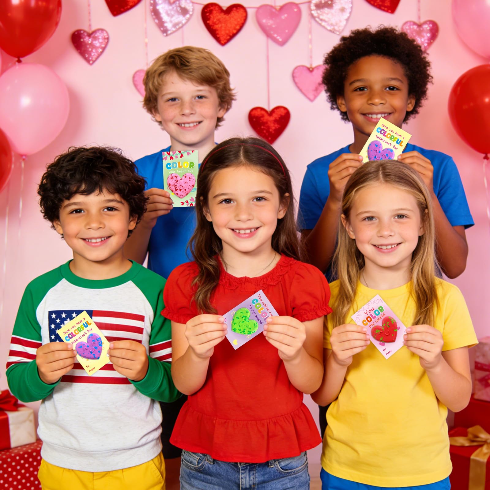 Fancy Land classroom valentines scene with crayons and cards ready to share