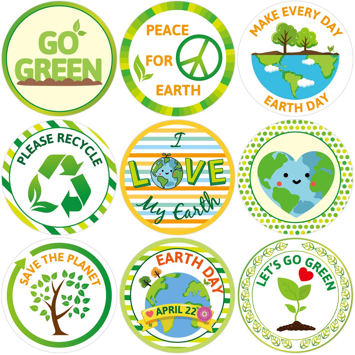 Fancy Land Earth Day stickers roll with nine designs for classroom labeling and motivation.