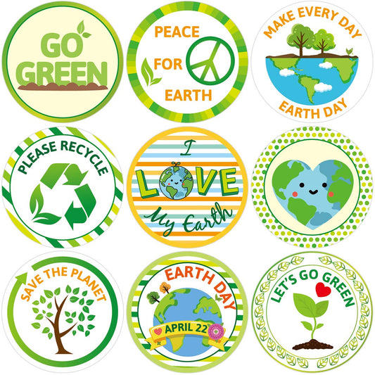 Fancy Land Earth Day stickers roll with nine designs for classroom labeling and motivation.