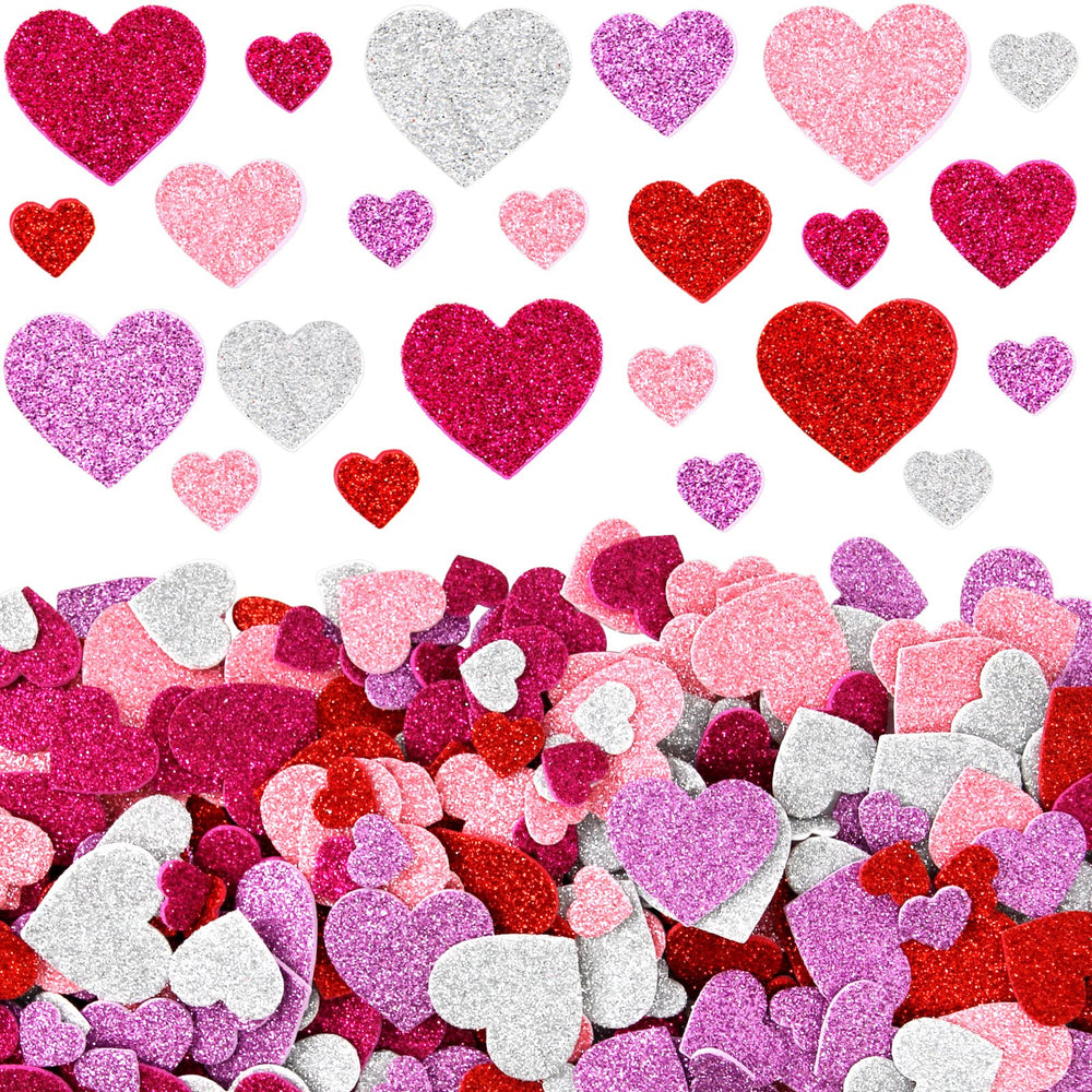 Fancy Land foam heart stickers in five colors for school crafts.
