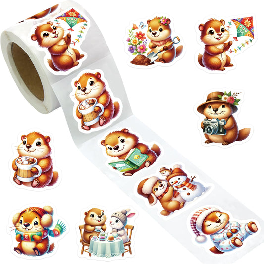 Fancy Land groundhog reading sticker adds charming detail to journals and scrapbooks.