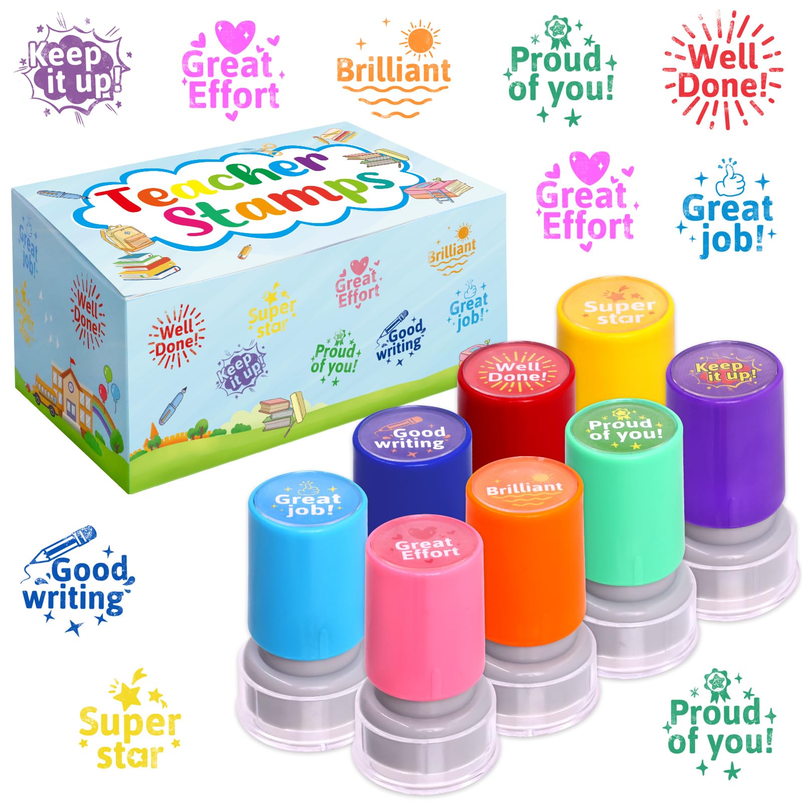 Fancy Land teacher stamps set in bright colors for classroom feedback.
