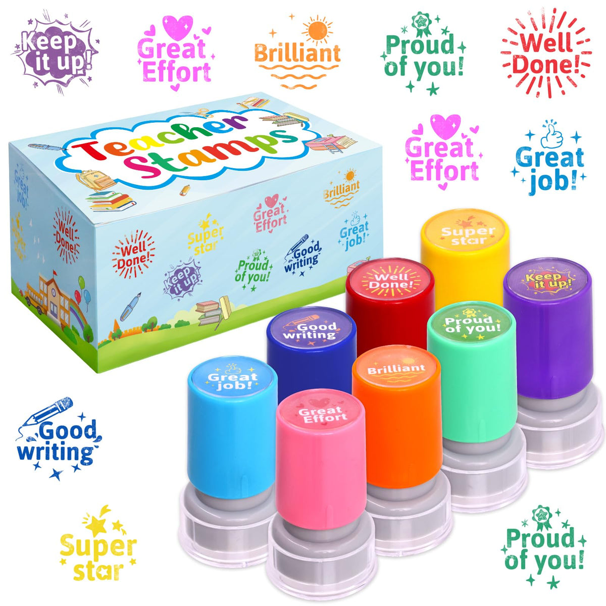 Fancy Land teacher stamps set in bright colors for classroom feedback.