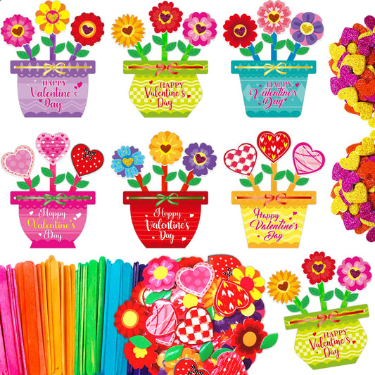 Fancy Land valentines day crafts 24-set package with colorful flower pot cards for classrooms.