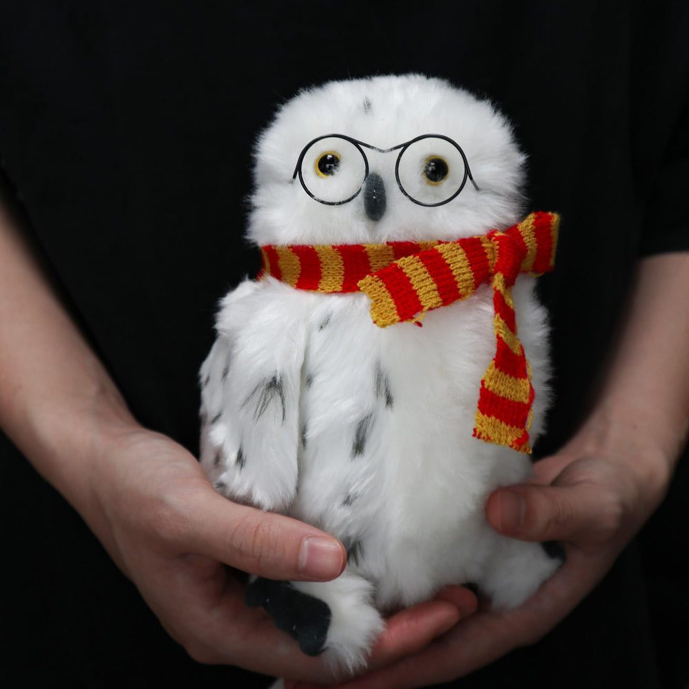 Fancy Space Wizard World Owl Plush striped scarf enhances fantasy-themed display